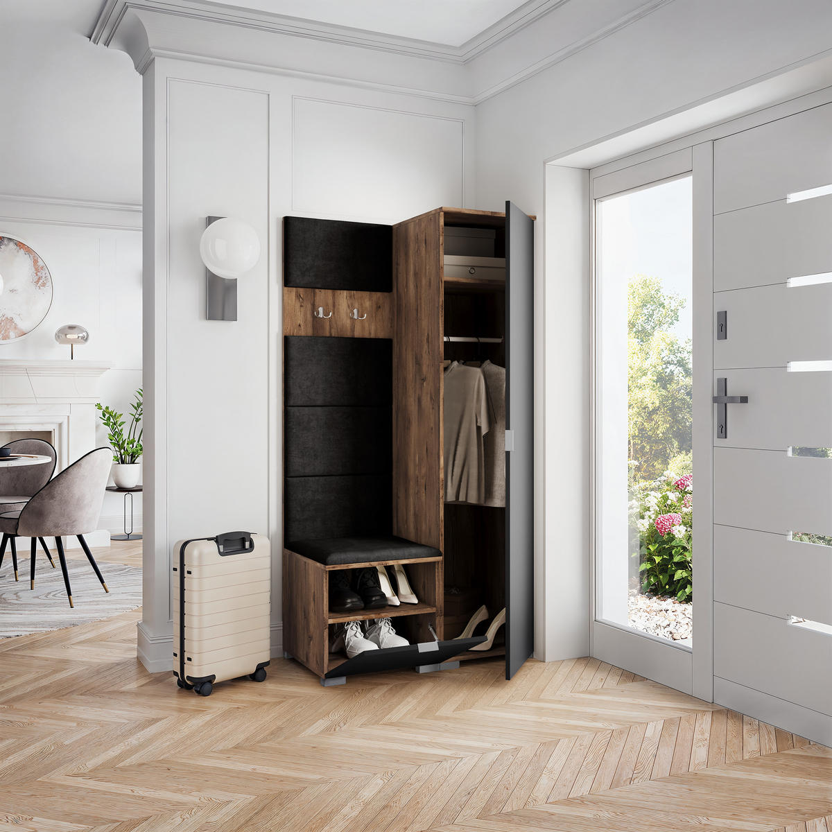 GARDEROBENSCHRANK LORI 95/181/51 cm Modern Eichefarben - Eichefarben/Schwarz, Holzwerkstoff (95/181/51cm) - MASSENO