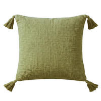 DEKOKISSEN Musselin salbei mit Quasten, 45/45 cm - Salbeigrün, Textil (45/45cm) - Homescapes