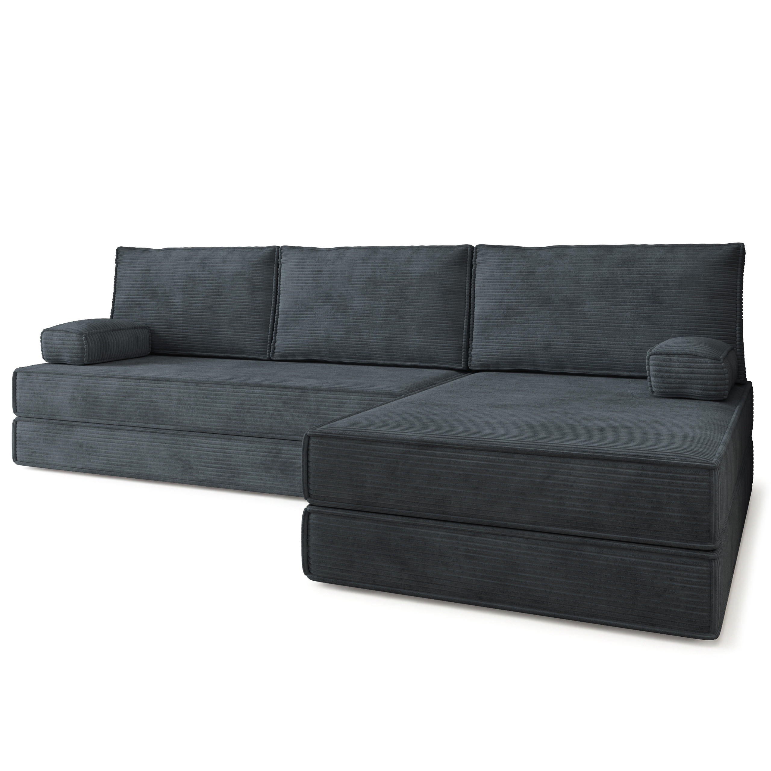 ECKSOFA ANKO modulares Boneless Sofa mit Schlaffunktion Grau Kordstoff - Dunkelgrau, Textil (270/160cm) - MASSENO