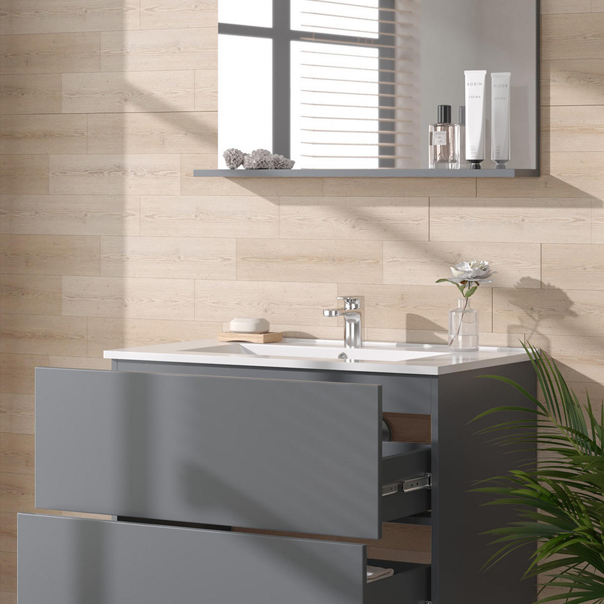 BADMÖBEL-SET Izan Grau 3 Teile - Grau, Holzwerkstoff (80/59.3/46cm) - Vicco