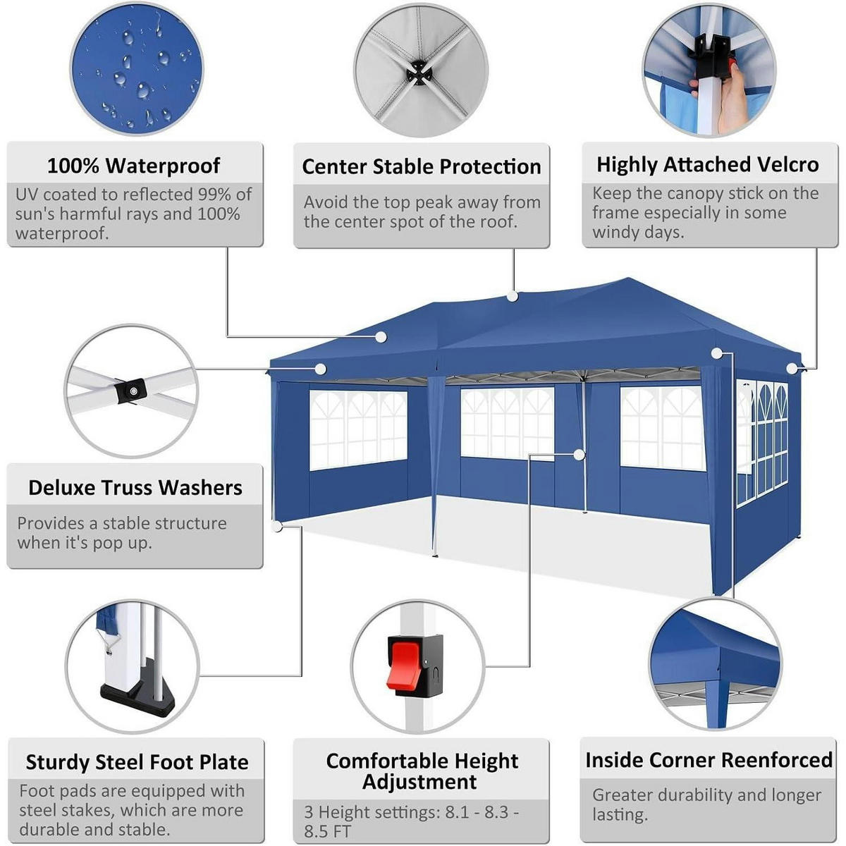 FALTPAVILLON 3x6m Blau mit 6 Seitenteilen - Blau, Textil (300/270/600cm)