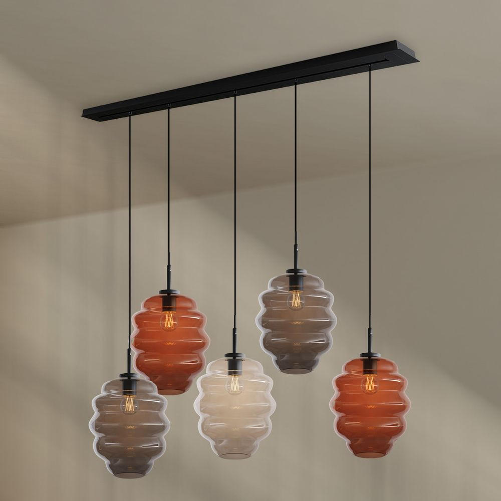 HÄNGELEUCHTE Echos 5-flammig Mehrfarbig Ø 25cm - Multicolor/Schwarz, Glas (25/25/28cm) - s.luce