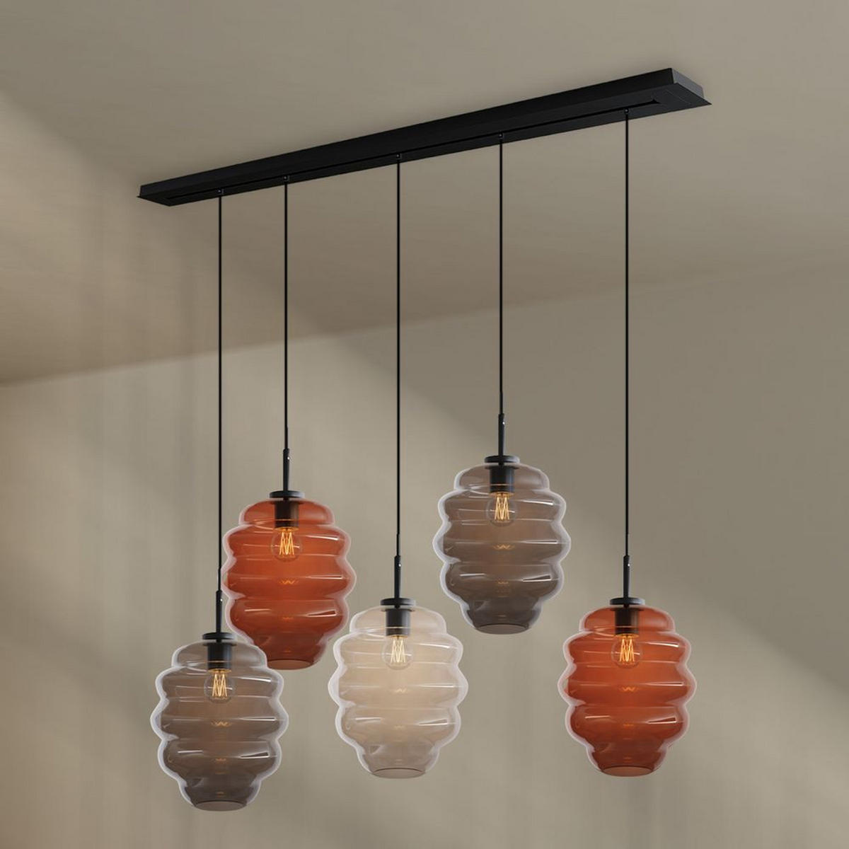 HÄNGELEUCHTE Echos 5-flammig Mehrfarbig Ø 25cm - Multicolor/Schwarz, Glas (25/25/28cm) - s.luce