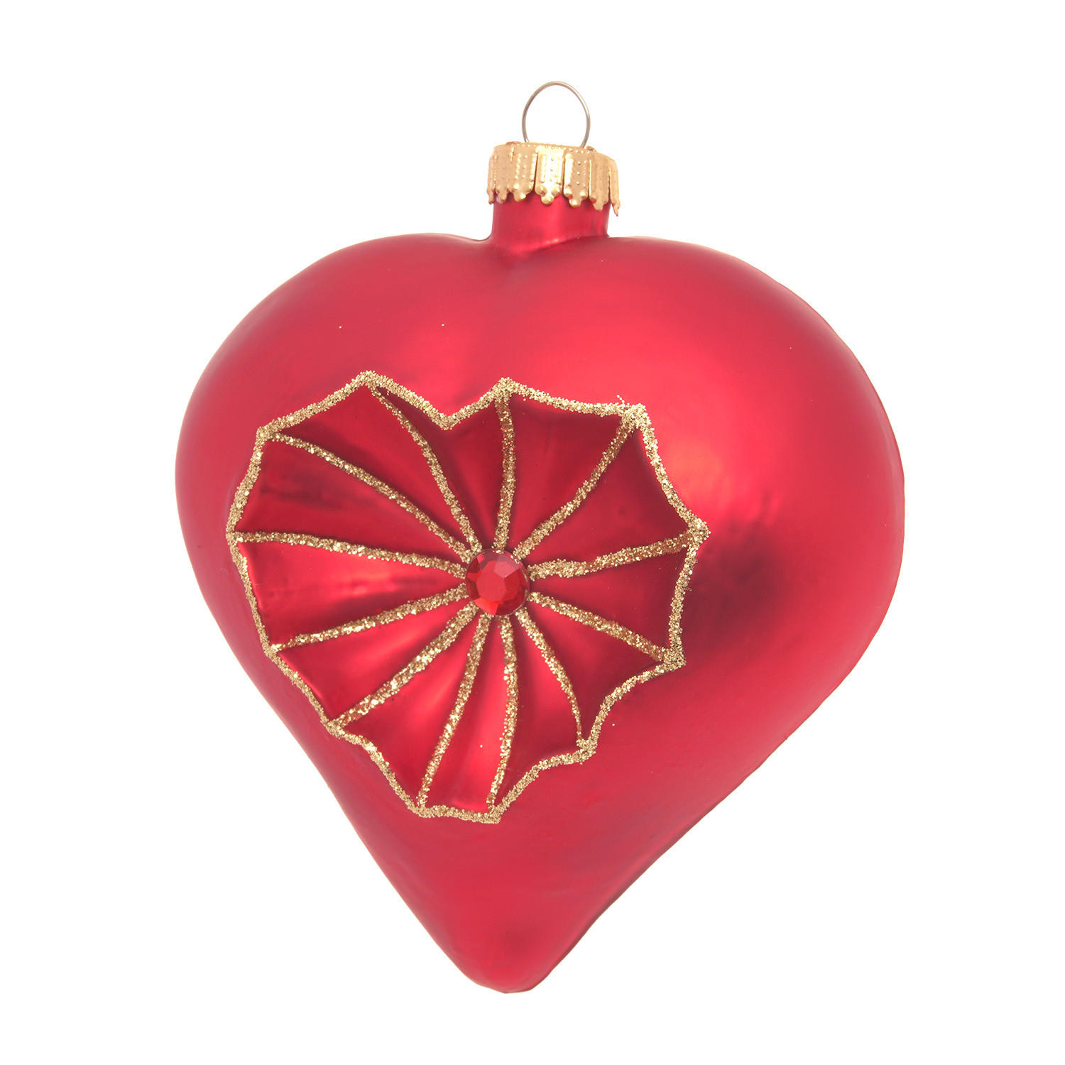 CHRISTBAUMSCHMUCK Reflexherz Rot 10cm (Glas / 1 Stk.) - Rot, Glas (9/10/5cm) - Krebs Glas Lauscha