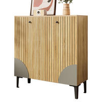 SCHUHSCHRANK 90/32/94 cm in Holzoptik mit 3 Türen und schwarzem Fußgestell - Naturfarben, Holzwerkstoff (90/94/32cm) - BEAOK