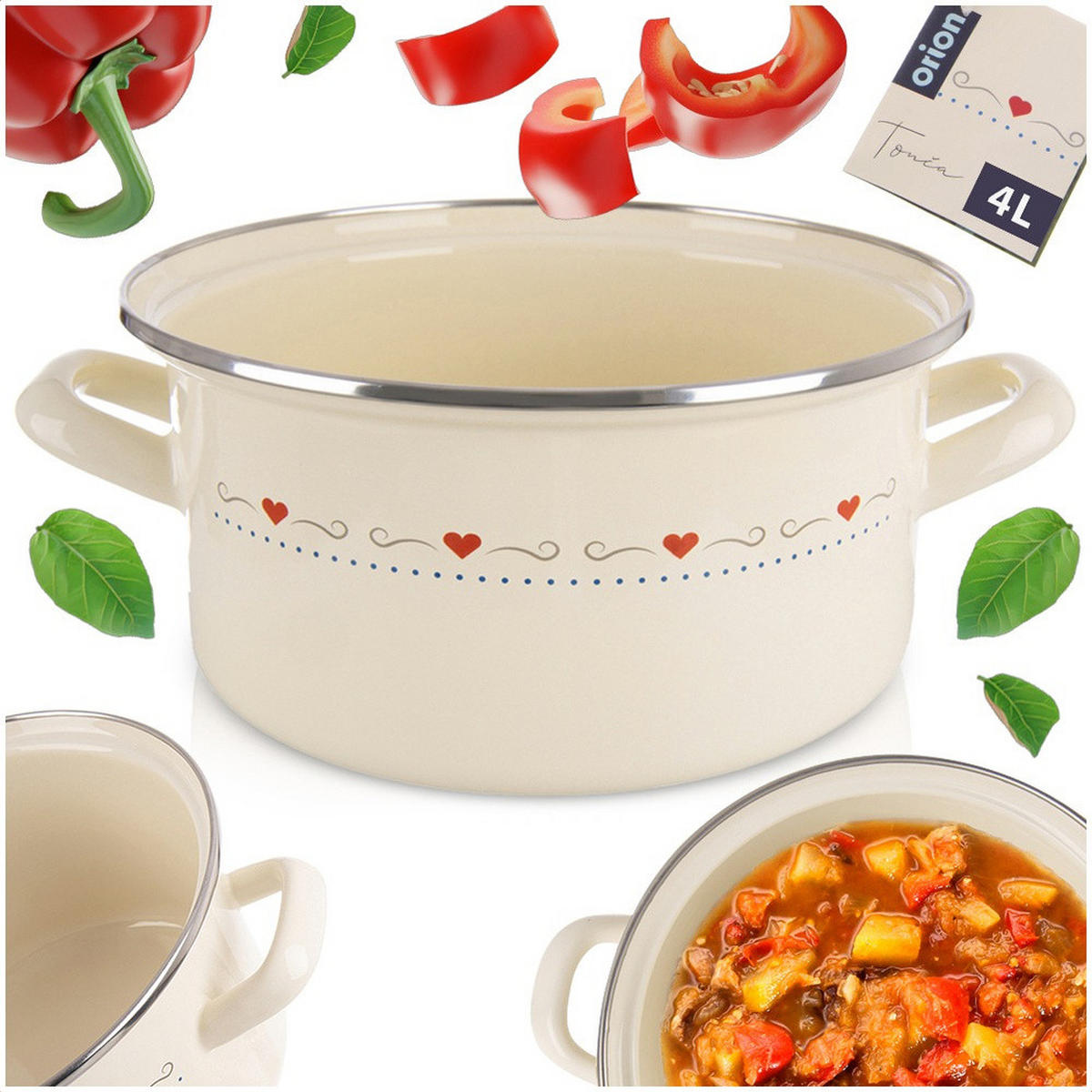EMAILLIERTOPF Tonca mit Herzmotiv creme - Creme, Metall (24cm) - Orion 