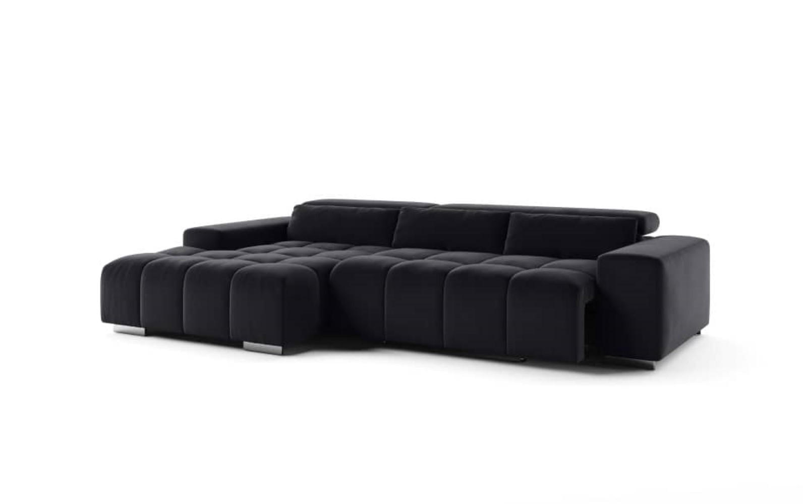 ECKSOFA mit elektrischem Sitzvorschub und verstellbaren Kopflehnen - Chromfarben/Schwarz, Textil (307/186cm) - Cotta