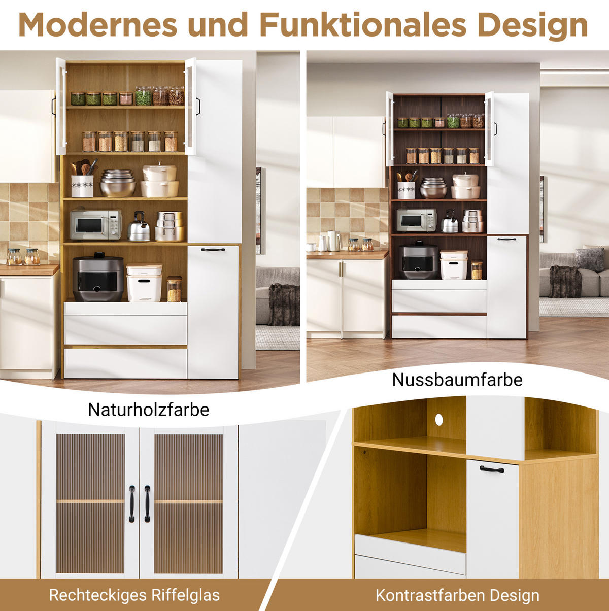 HIGHBOARD 100/200/40 cm Weiß/Natur aus MDF mit Riffelglas - Weiß, Holzwerkstoff (40/200/100cm) - OKMYHOME