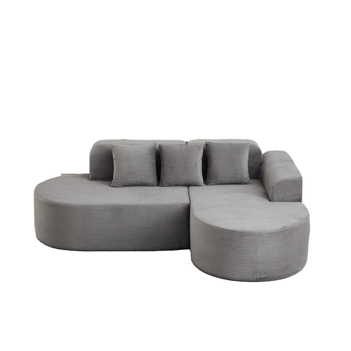 ECKSOFA 220 cm L-Form Cord mit 3 Kissen, linke Chaiselongue, DE-42742, Grau - Grau, Textil (220/155cm) - ComfortXL