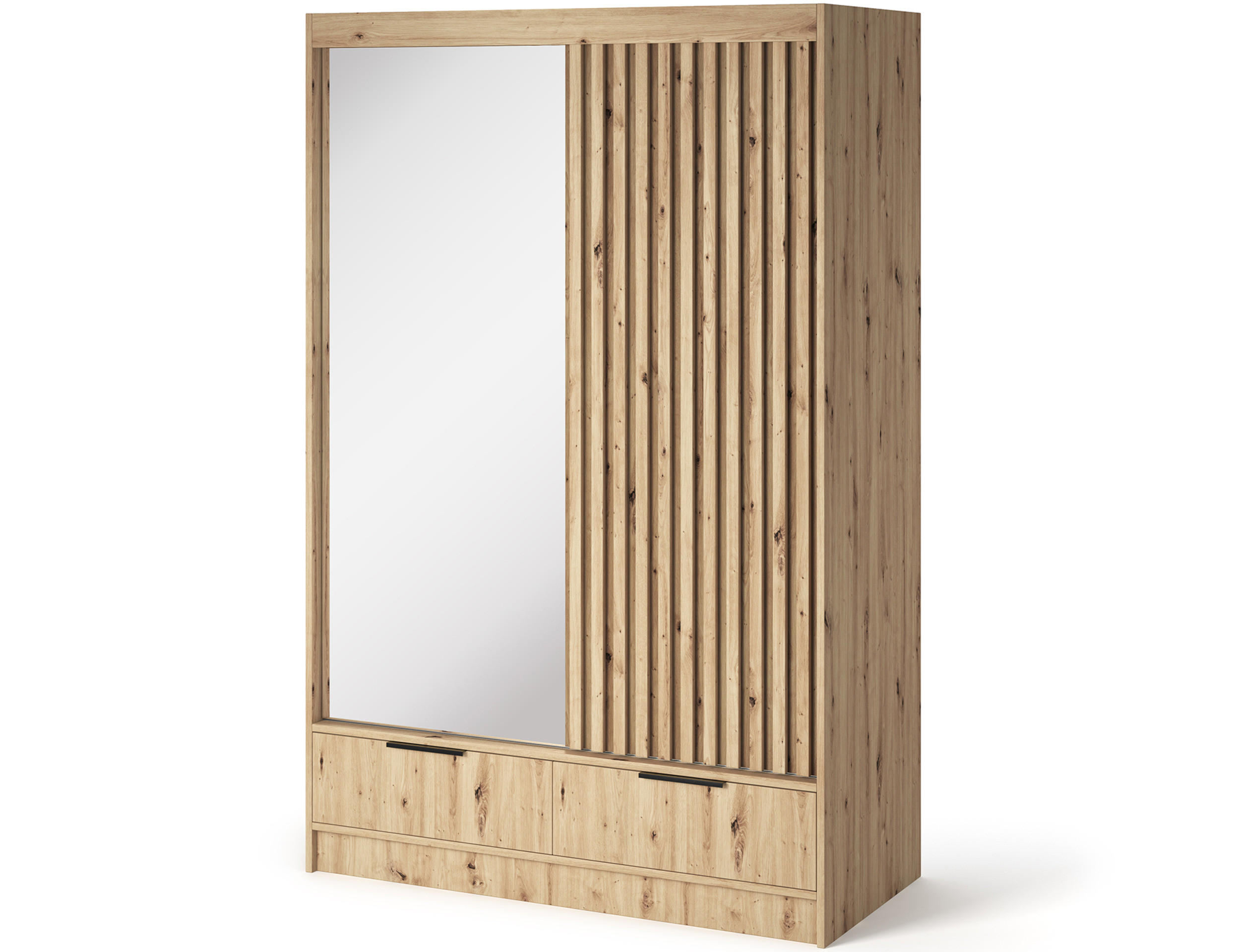 SCHIEBETÜRENSCHRANK - Schrank Yoga 120 mit Spiegel - Eiche Artisan - Schwarz/Eiche Artisan, Holzwerkstoff/Metall (120/204/60cm) - Möblo