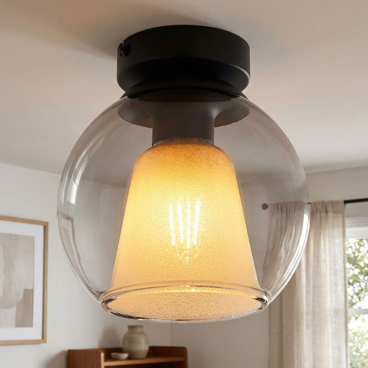 LED DECKENLEUCHTE Rauchglas Grau Schwarz - Schwarz, Glas (18/18/19cm) - Globo Lighting