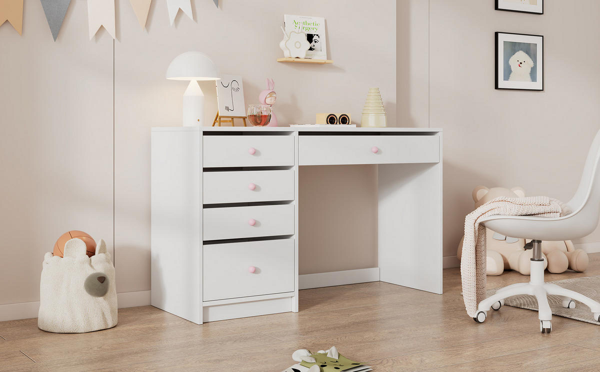SCHREIBTISCH mit 5 Schubladen 120 x 45 x 74 cm MDF White - Weiß, Holz (120/45/74cm) - Meubliv