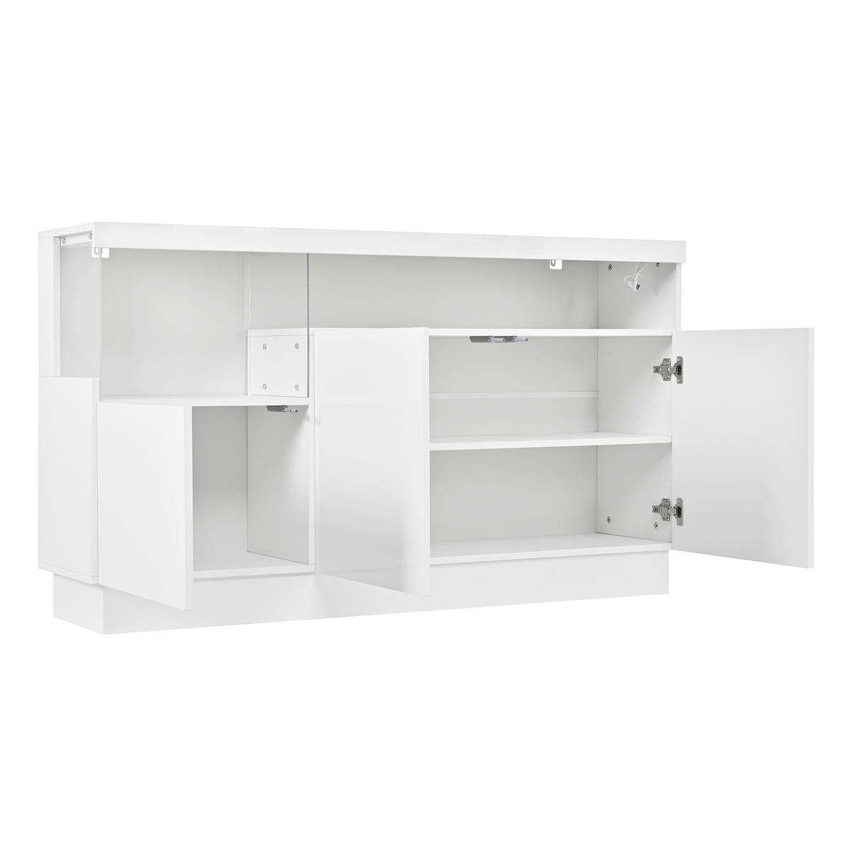 SIDEBOARD 140 x 36 x 80 cm aus Spanplatte, LED, Acrylvitrine, 3 Türen, Weiß - Weiß, Holzwerkstoff (140/80/36cm)