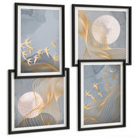 BILDER SET 4er Set - 50x50 cm & 40x60 cm Schwarzer Rahmen - Vögel im Flug, Himmel, Mond - Schwarz, Kunststoff (50/50cm) - TULUP