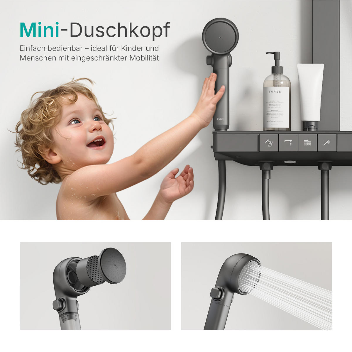 ÜBERKOPFBRAUSESET mit Handbrause Thermostat Vielseitig Anthrazit - Anthrazit, Metall (40/113/58cm) - EMKE
