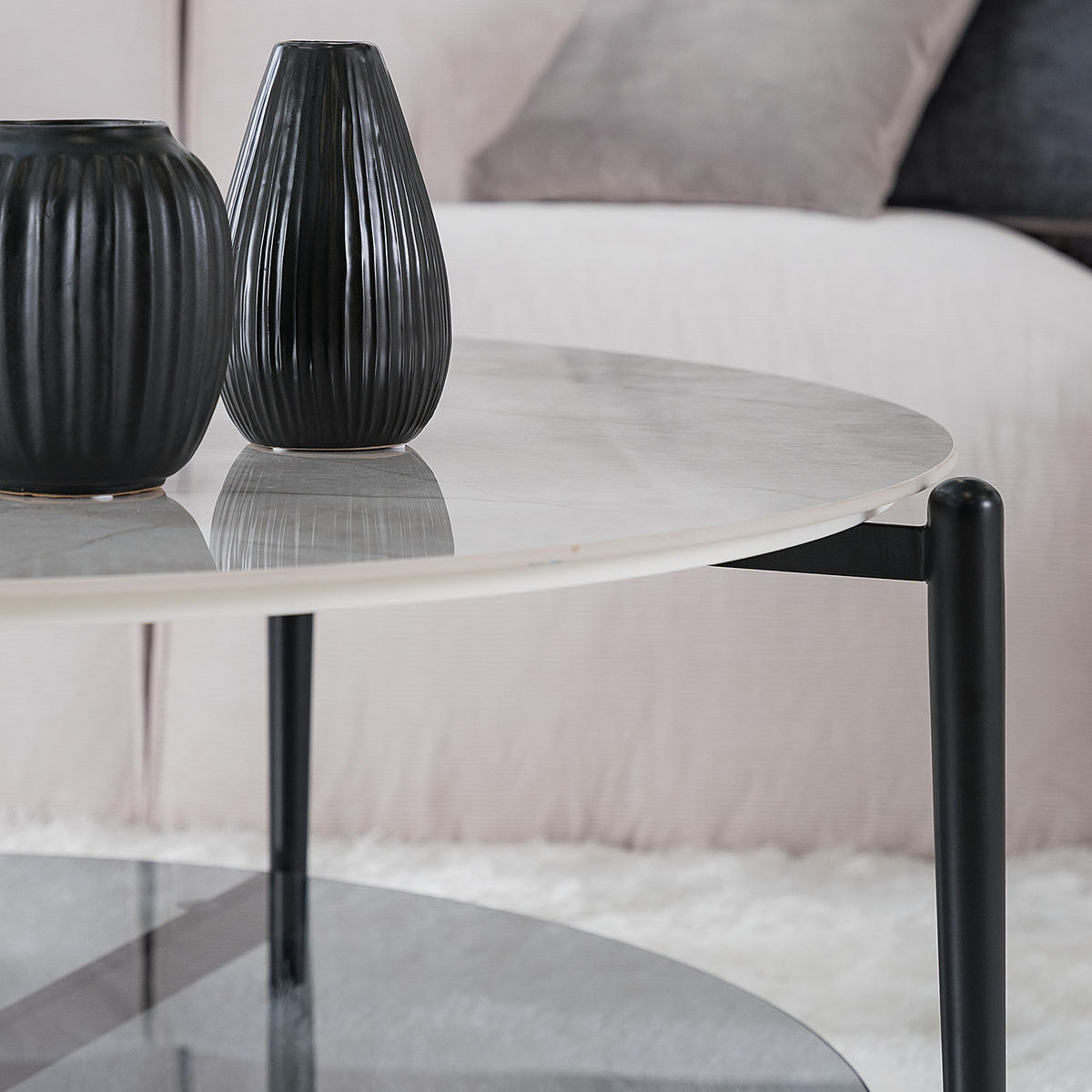 COUCHTISCH - Keramik / Stahl - Weiß, Keramik (94/94/40cm) - home24