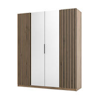 KLEIDERSCHRANK Nehir Korpus Eiche Evoke, Front Schwarz/Eiche Evoke 200 cm - 4T Modern mit Lamellentüren außen und Spiegeln mittig - Eichefarben/Schwarz, Holzwerkstoff/Kunststoff (200/239/61.9cm) - AX Living