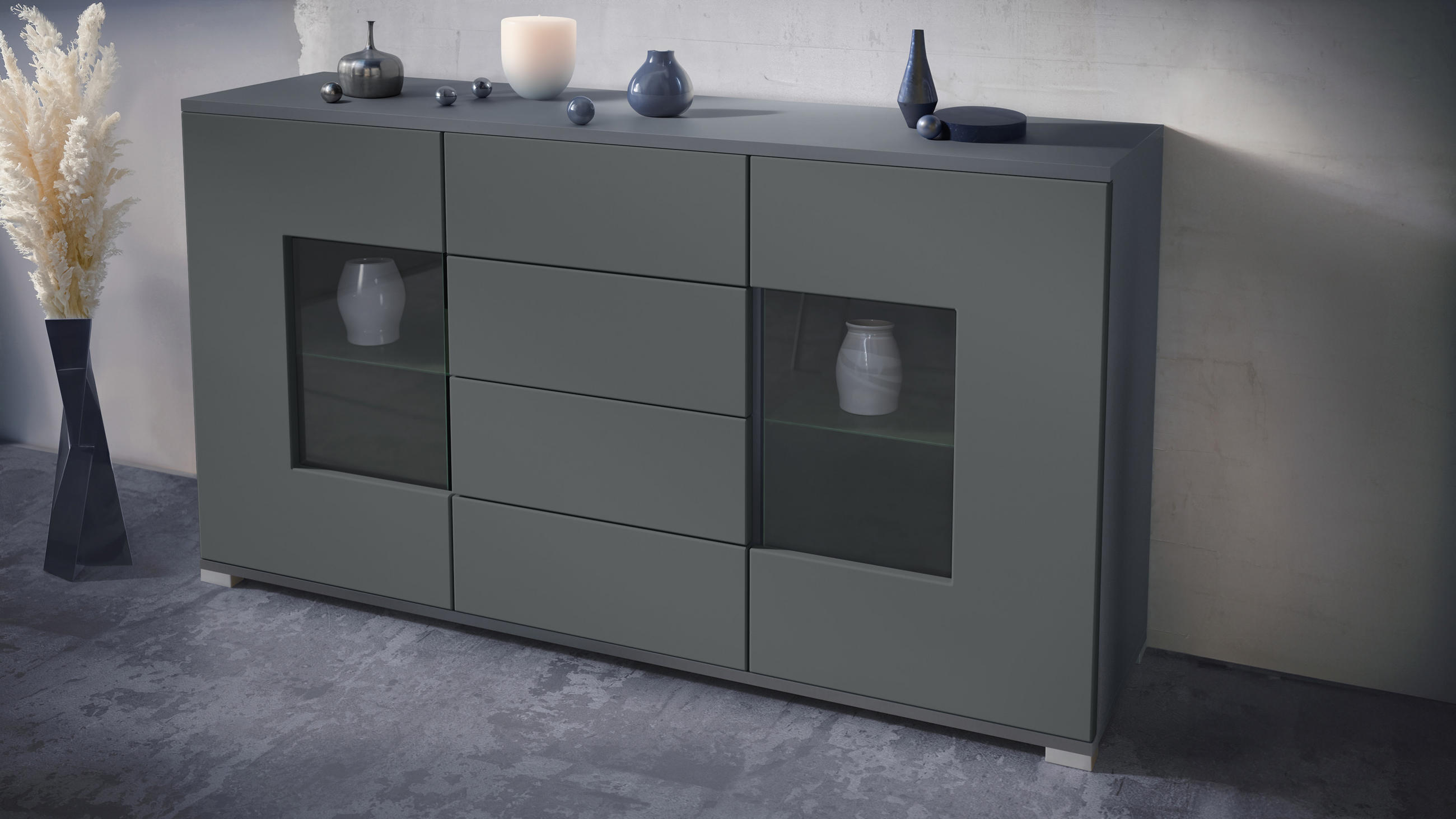 Thumbnail - Vladon Sideboard, Graphit, Holzwerkstoff, 138.5x75.5x35 cm, Wohnzimmer, Kommoden & Sideboards, Sideboards