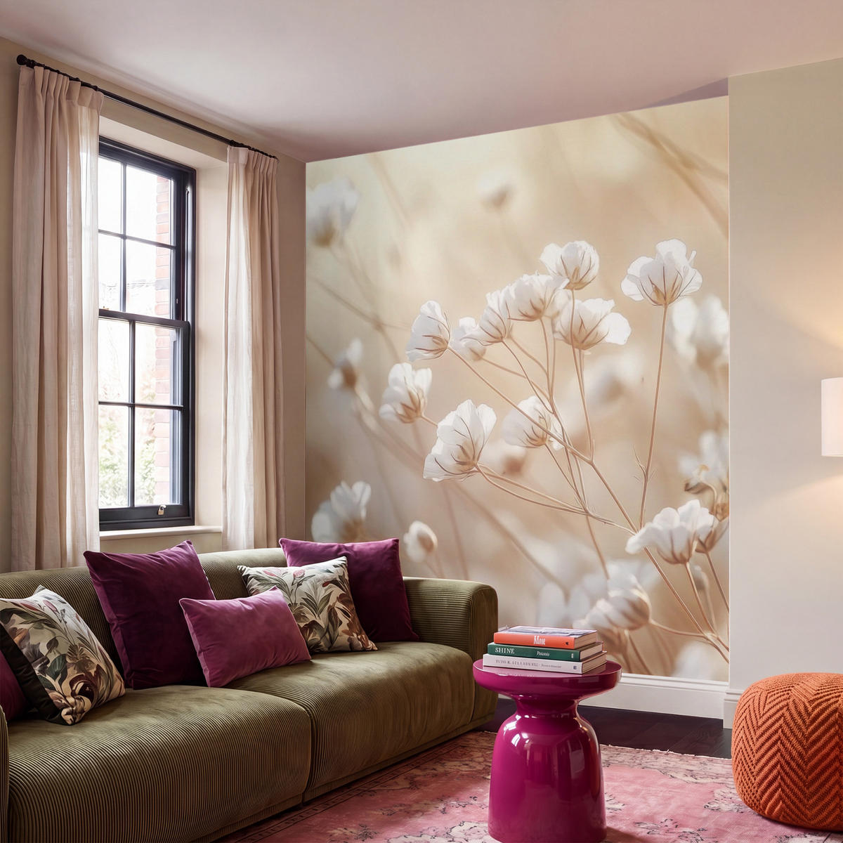 TAPETE - Wild - Blumen - Weiß - 220x220 cm - Creme, Papier (220/220cm) - OnlyWow