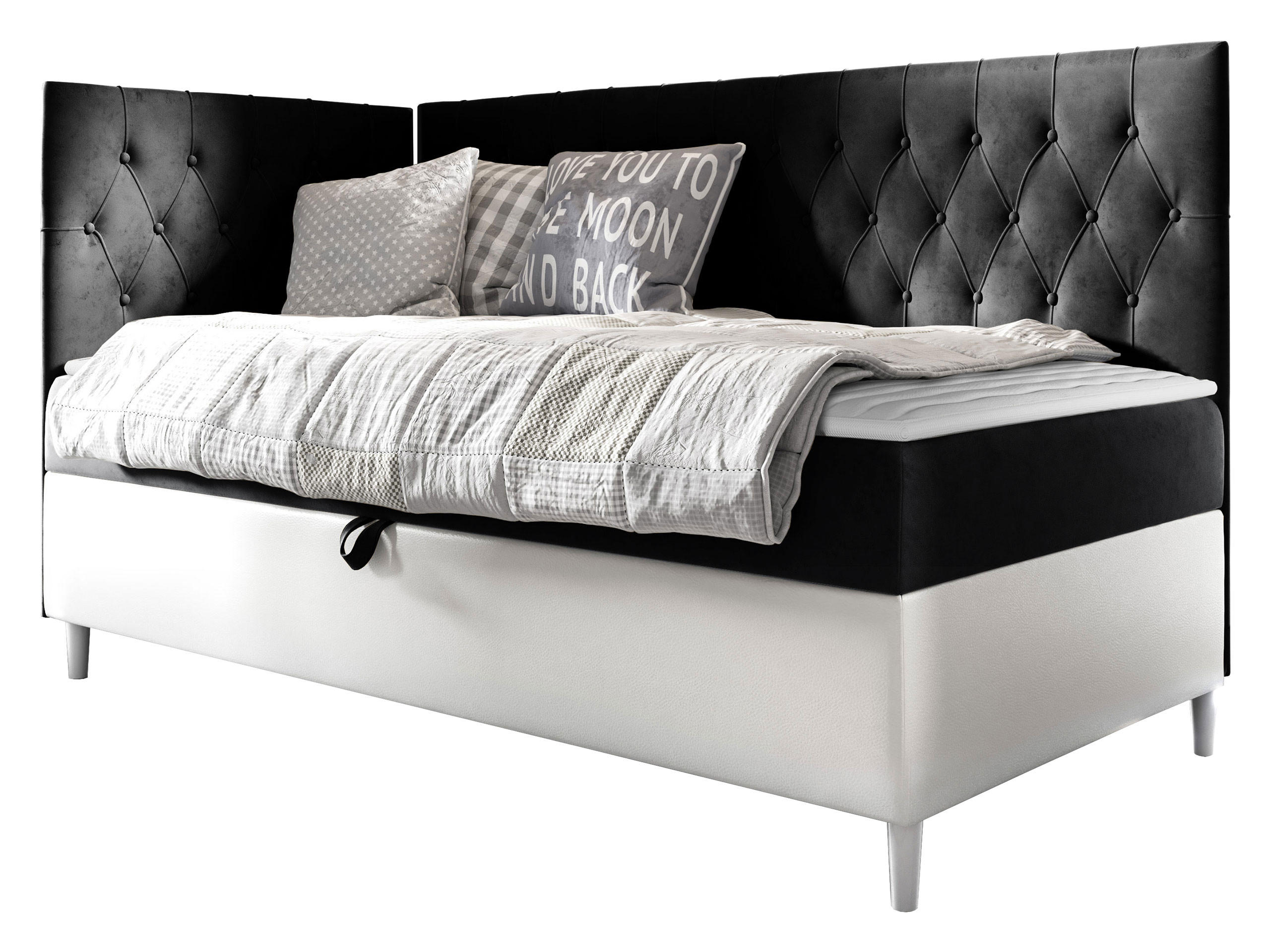 BOXBETT Filip Junior 3, Seite zum Öffnen des Bettkastens: Links - Schwarz/Weiß, Holz (100/200cm) - MIRJAN24