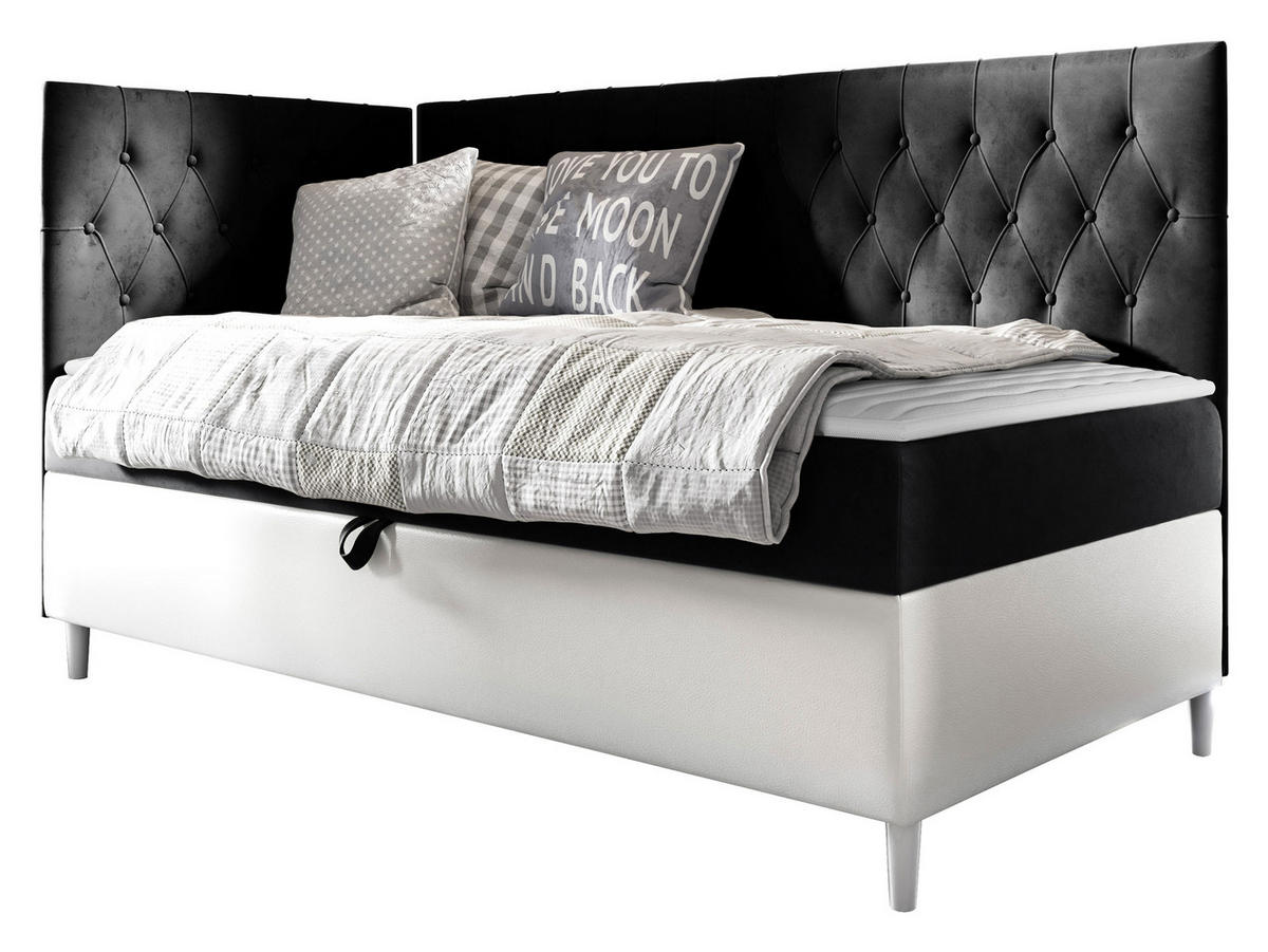 BOXBETT Filip Junior 3, Seite zum Öffnen des Bettkastens: Links - Schwarz/Weiß, Holz (100/200cm) - MIRJAN24