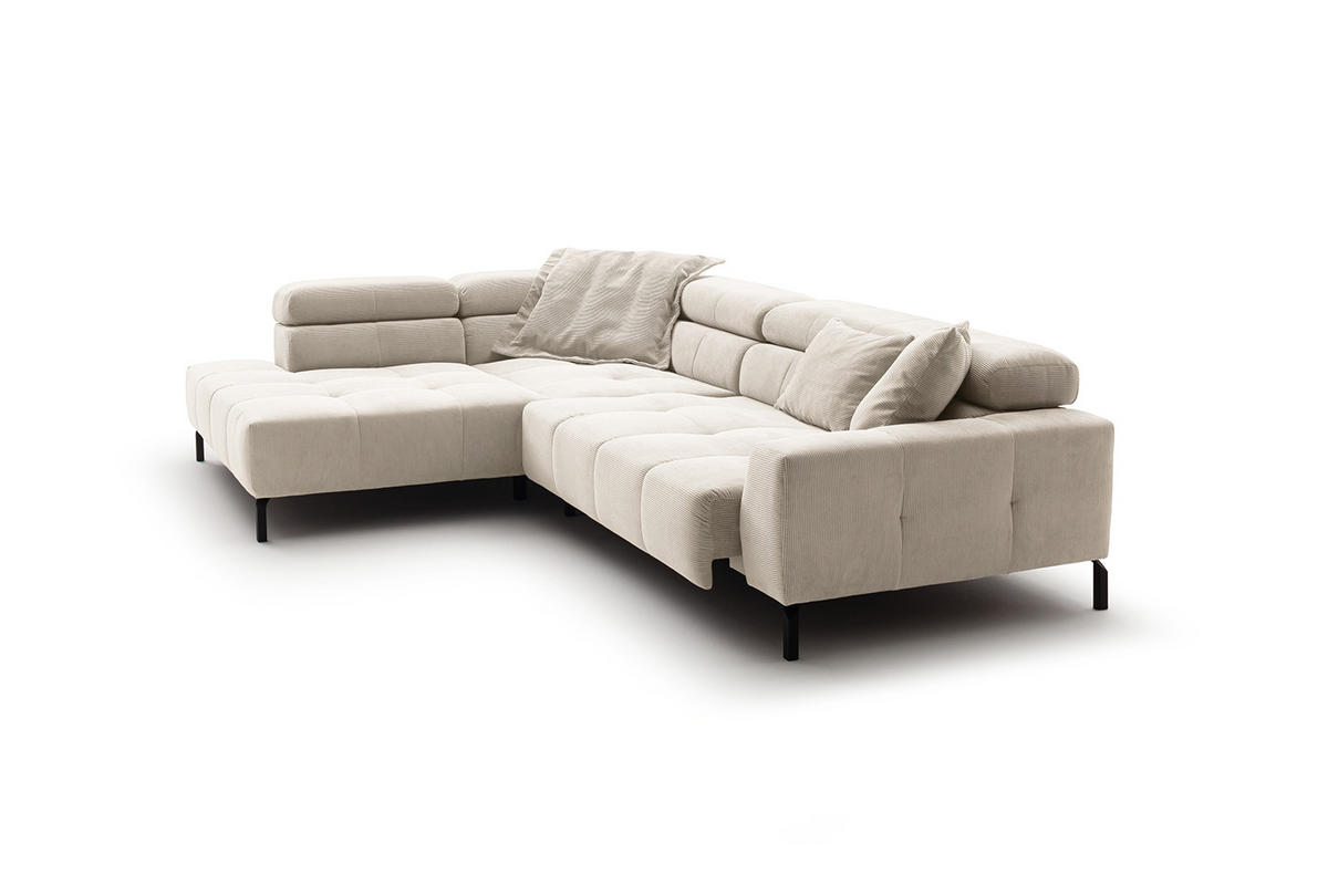 ECKSOFA MIT MOTORISCHEM SITZVORZUG OHIO Weiß Cord - Schwarz/Weiß, Textil/Metall (311/219cm) - KAWOLA