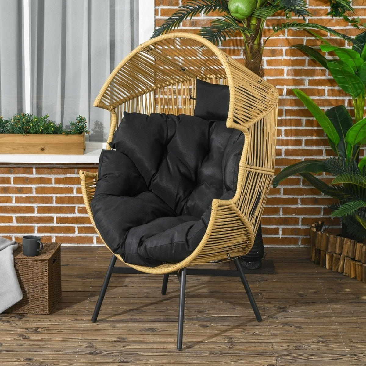 GARTENSTUHL aus Rattan 89x75x143 cm Sand mit Komfortkissen und verstellbaren Füßen - Beige, Holzwerkstoff (75/143/89cm) - Modfu