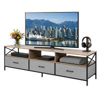 TV-LOWBOARD Greige-Schwarz Stoffschubladen 170 cm - Multicolor, Holzwerkstoff/Textil (170/50/40cm) - Relaxdays