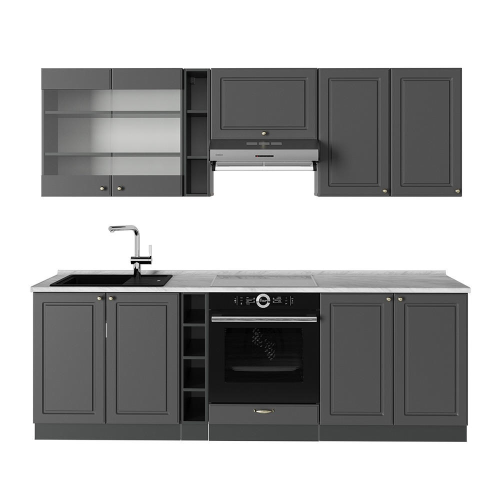 KUCHYŇSKÝ KOUT Fame-Line Anthrazit-Gold Landhaus 235 cm , PD Mramor - antracitová, kompozitní dřevo (235/81.6/60cm) - Vicco