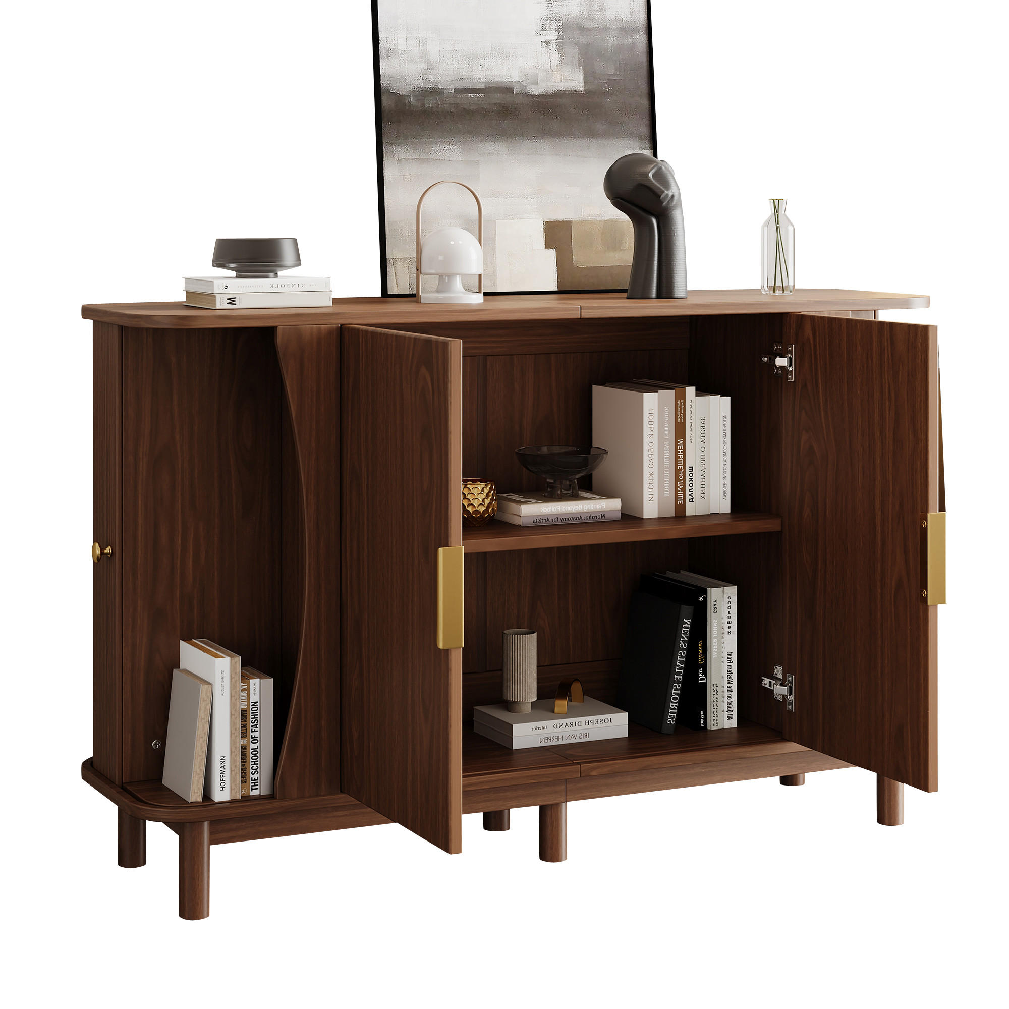 SIDEBOARD in Walnussfarben mit 2 Schiebetüren für Wohnzimmer, B140/T40/H88 cm - Walnussfarben, Holzwerkstoff (140/88/40cm) - STILVORA
