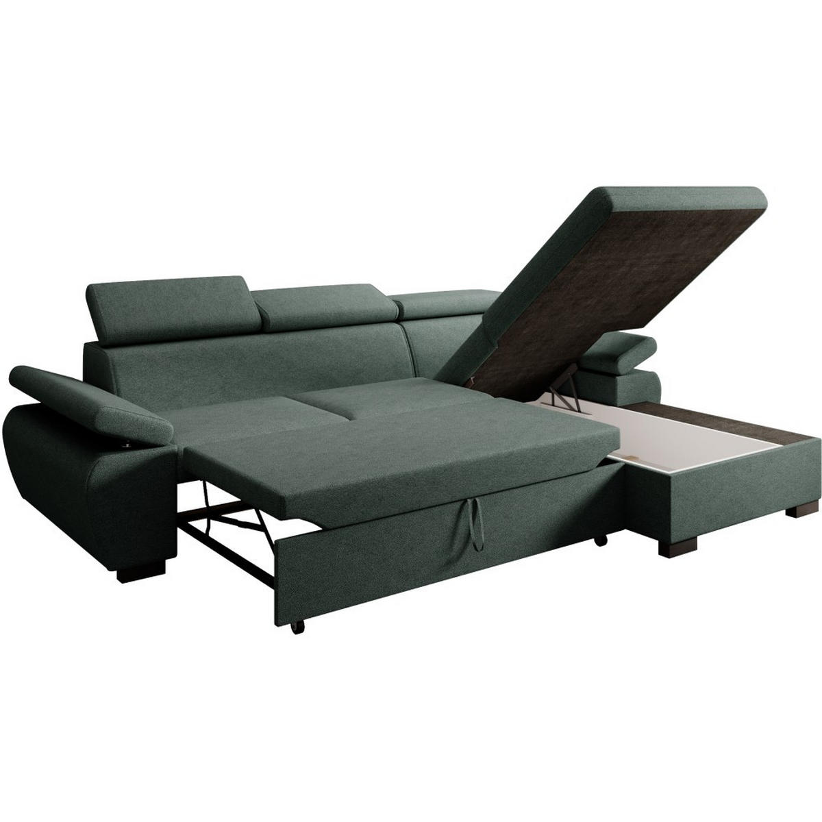 ECKSCHLAFSOFA Coco mit verstellbare Kopfstützen, dunkelgrün, rechts - Dunkelgrün, Textil (273/191cm) - Beautysofa