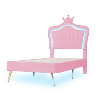 KINDEREINZELBETTEN aus Kunstleder 90x200 cm in Rosa mit LED-Beleuchtung - Rosa, Leder (90/200cm) - Modfu