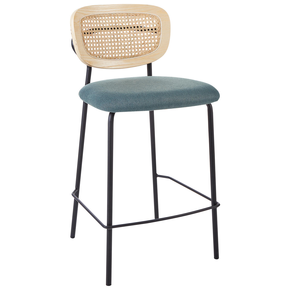 BARSTUHL 2er-Set Rattan Blaugrün Mayetta - Jadegrün, Textil (45/90/43cm) - Beliani