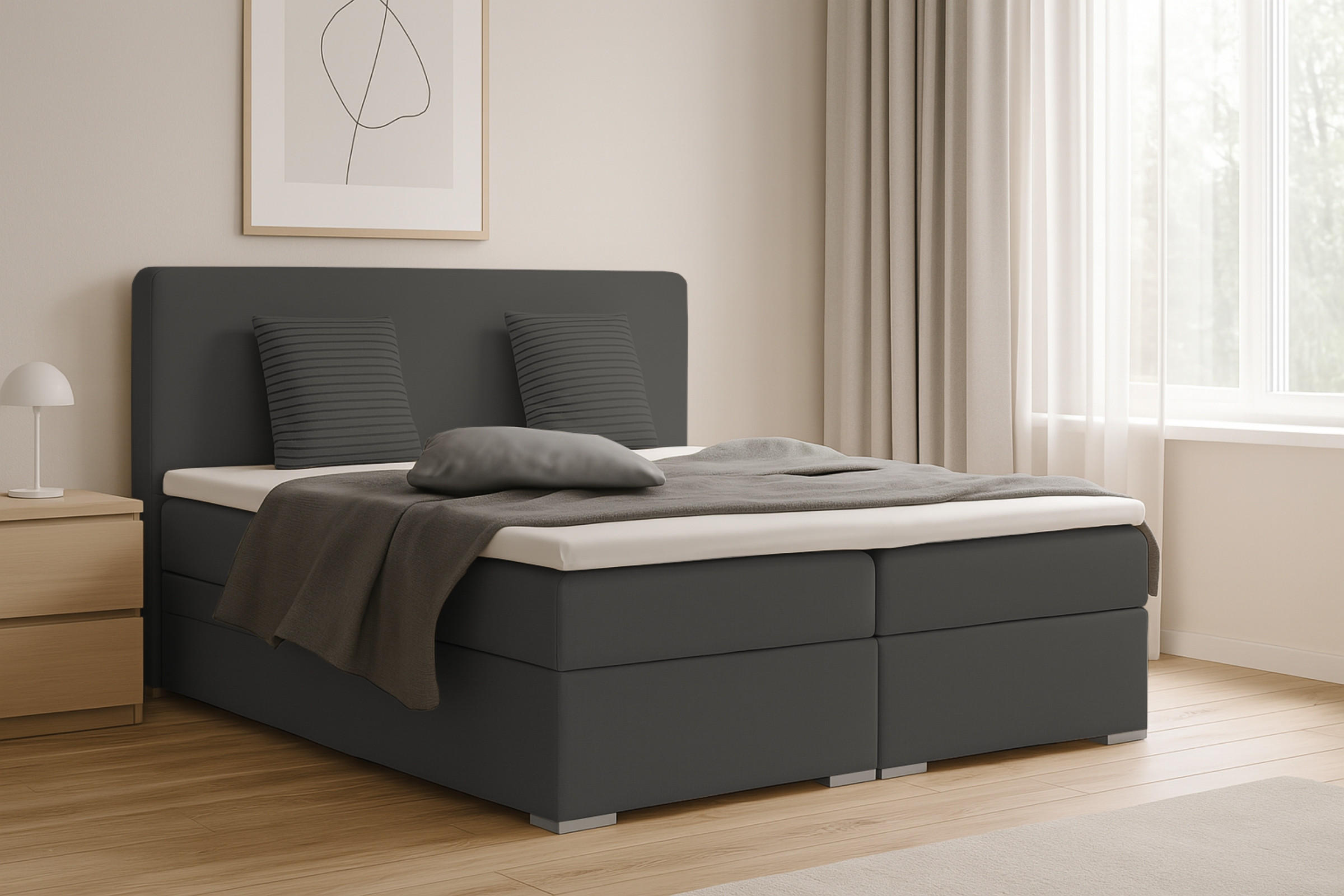 BOXBETT BELLO 140x200 in Velour Anthrazit H3 - Anthrazit, Holz/Holzwerkstoff (140/200cm) - Deine Möbel 24