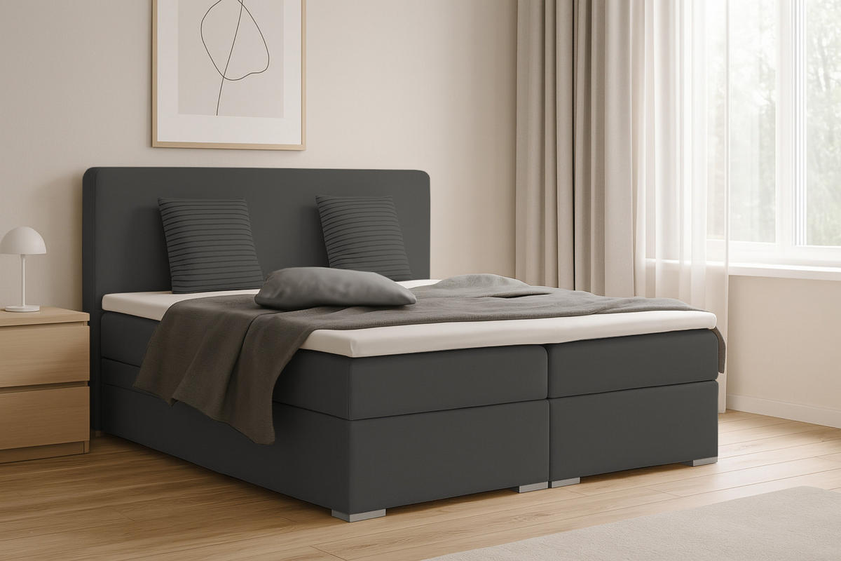 BOXBETT BELLO 160x200 in Velour Anthrazit H4 - Anthrazit, Holz/Holzwerkstoff (160/200cm) - Deine Möbel 24