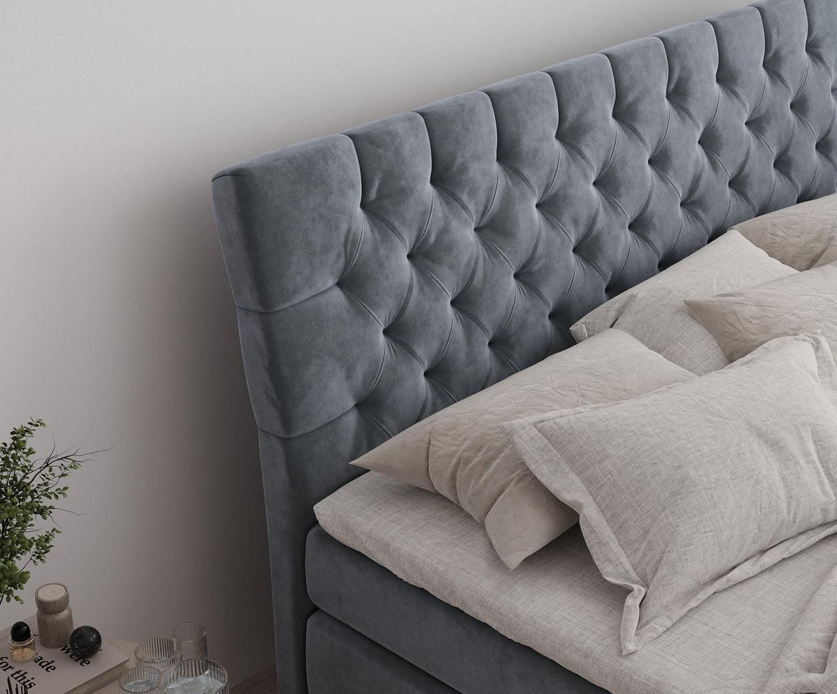 BOXSPRINGBETT Seraphine Grau 140/200 cm - Schwarz/Grau, Holz/Holzwerkstoff (140/200cm) - Maison de Reve