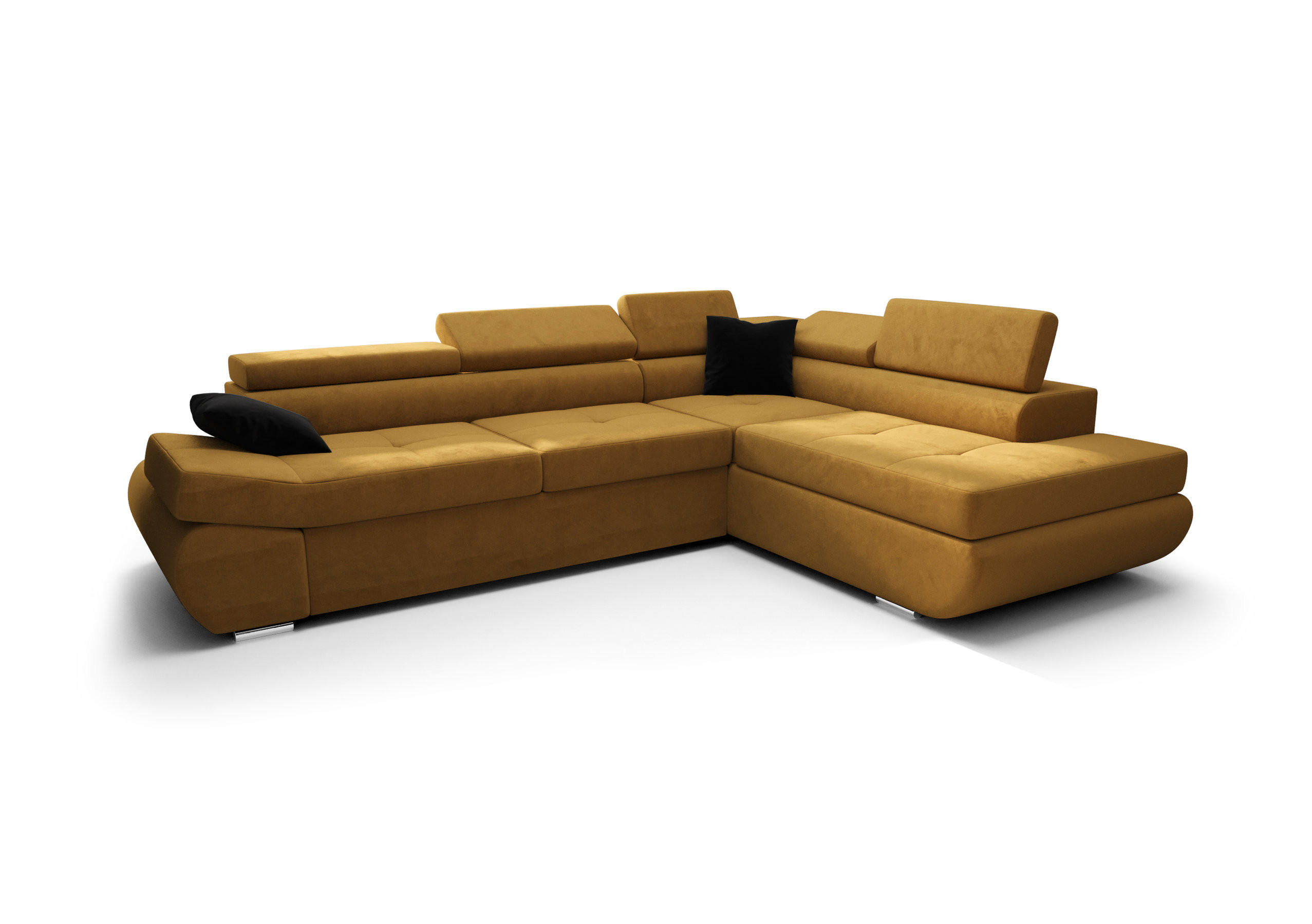 ECKSOFA KONGO RBN03, Eckcouch in L-Form mit Schlaffunktion, Farbe: Gelb, Velourstoff, Ottomane Rechts - Gelb, Textil (280/200cm) - O-Sofa