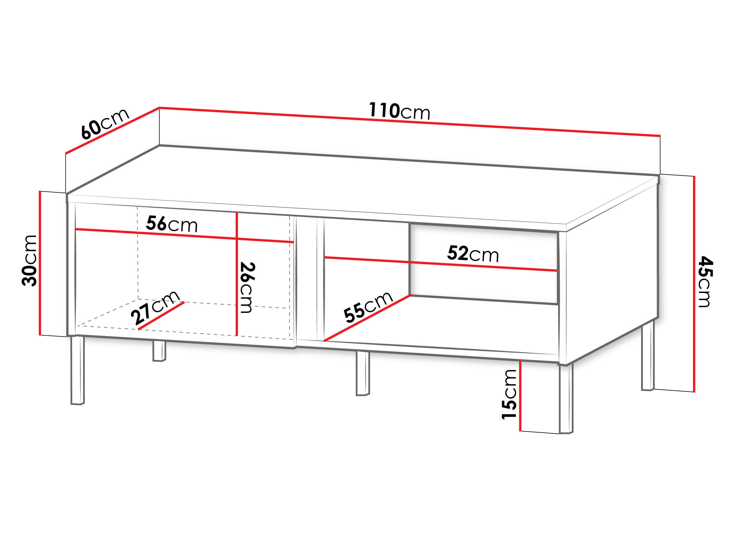 COUCHTISCH Mia 08 - Schwarz/Weiß, Holzwerkstoff/Metall (60/110/45cm) - MIRJAN24