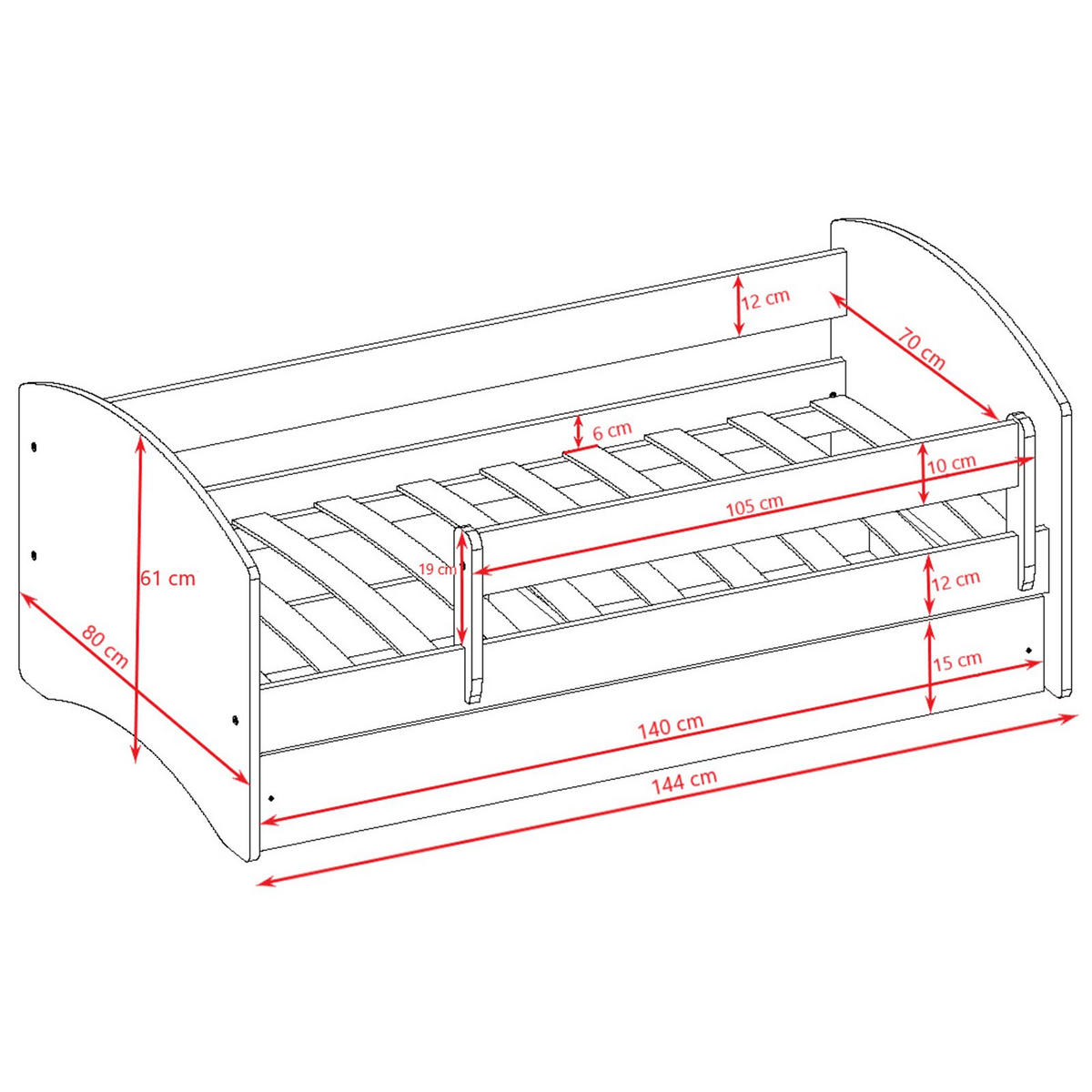 KINDERBETT Rennwagen mit Schublade und Matratze 140/70 - Weiß, Holzwerkstoff (70/140cm) - RAUMHIRSCH FURNITURE