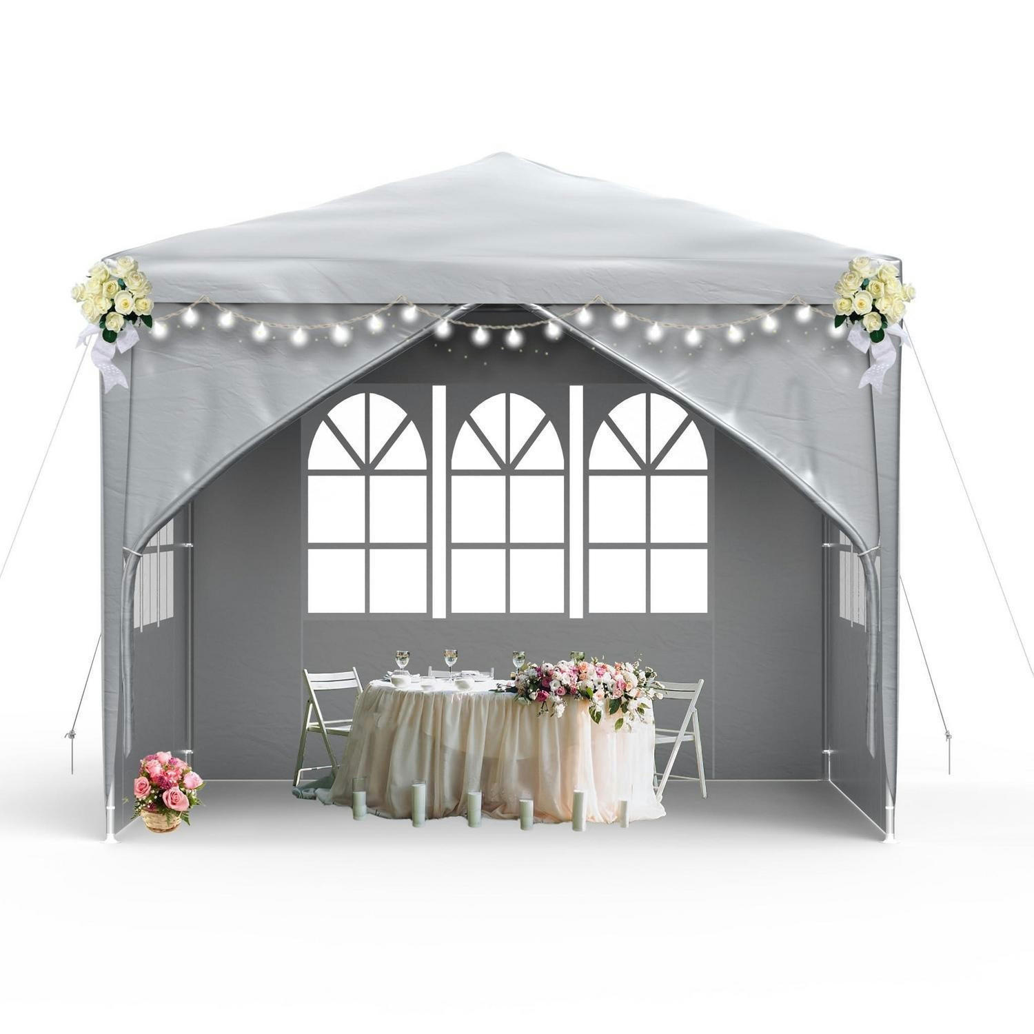 GARTENPAVILLON 3 x 3 m Grau mit Fenstern - Grau, Textil (250/300/300cm)
