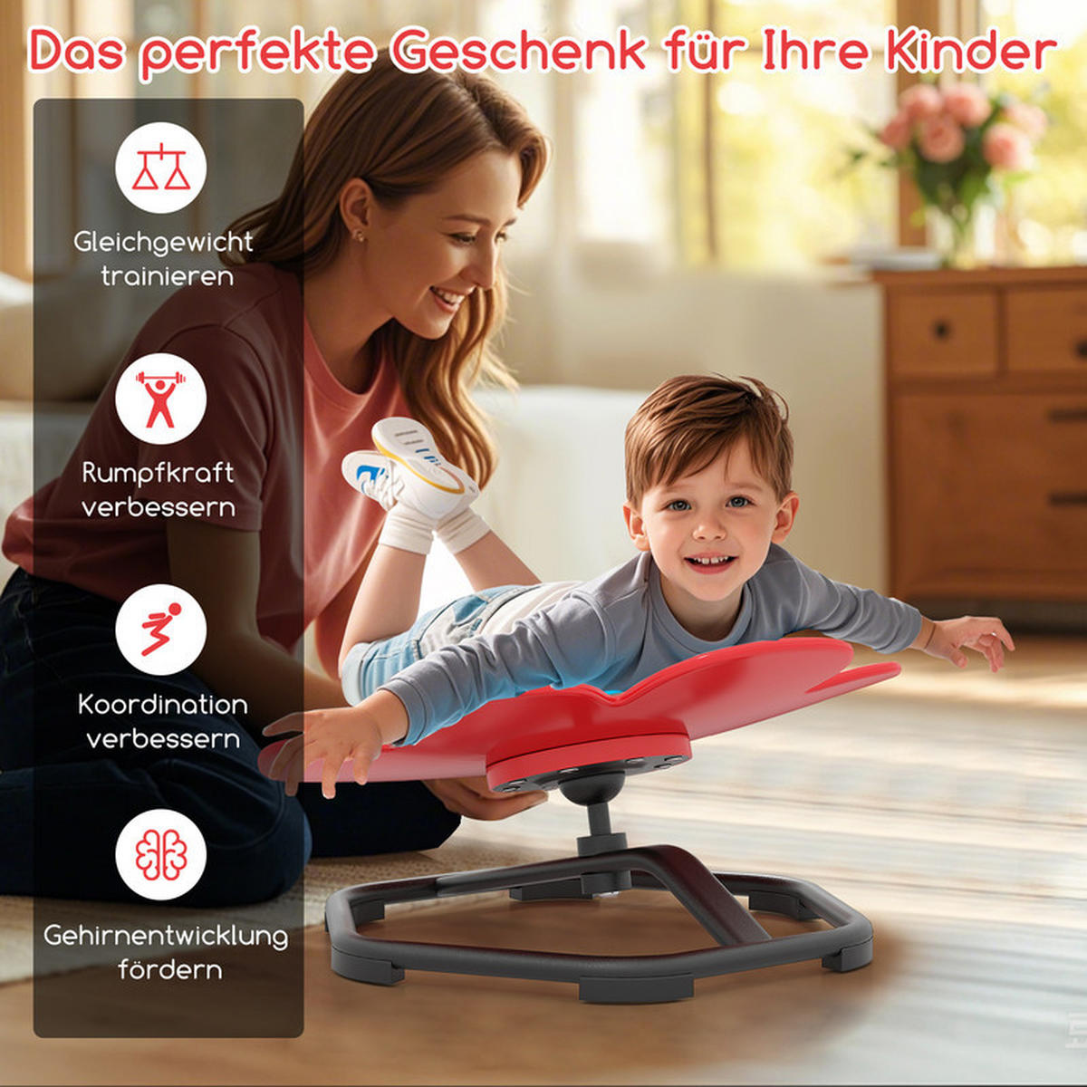 SENSOR‑DREHSTUHL für Kinder rot - Rot, Kunststoff (54/25/50cm) - COSTWAY