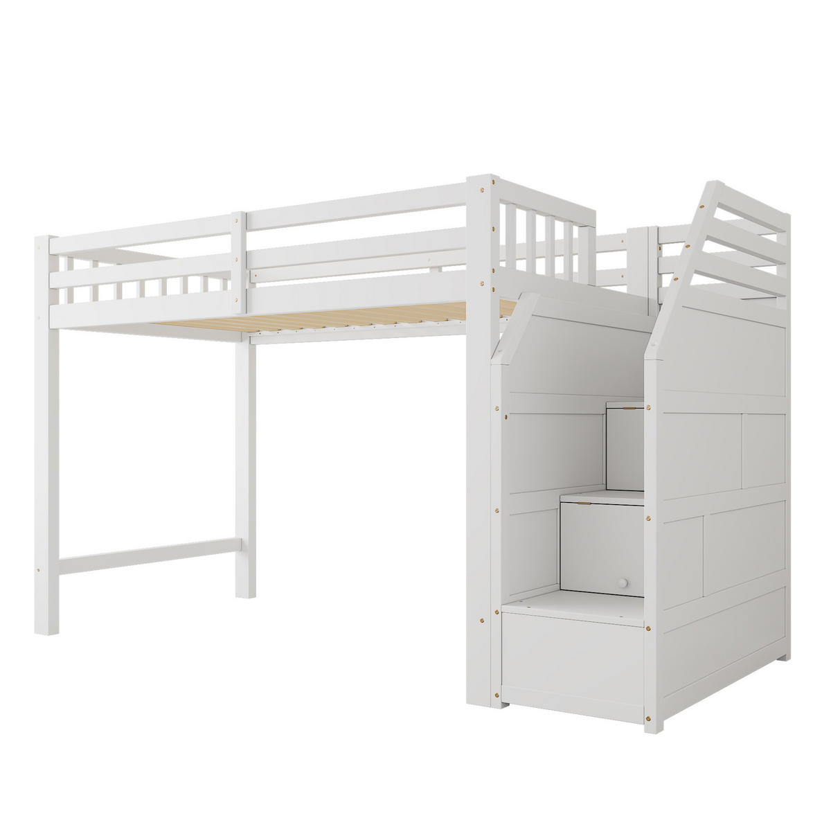HOCHBETT 90/200 cm, Weiß mit Geländer und verstaubaren Stufen - Weiß, Holz (90/200cm) - MIVRAY
