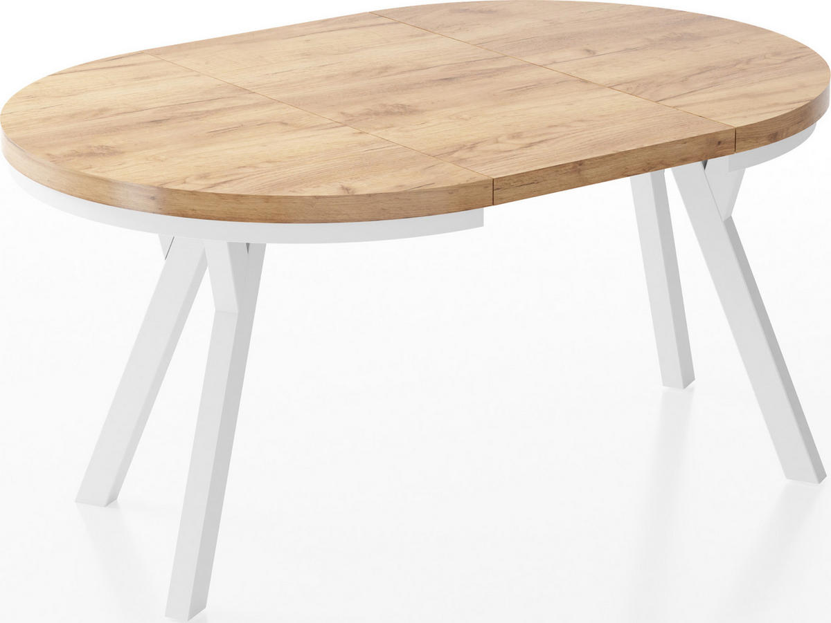 ESSTISCH Lume Weiß runder ausziehbarer, Wotan Eiche 100-150/100/76 cm - Eiche Wotan/Weiß, Holz/Holzwerkstoff (100/100/76cm) - WFL GROUP
