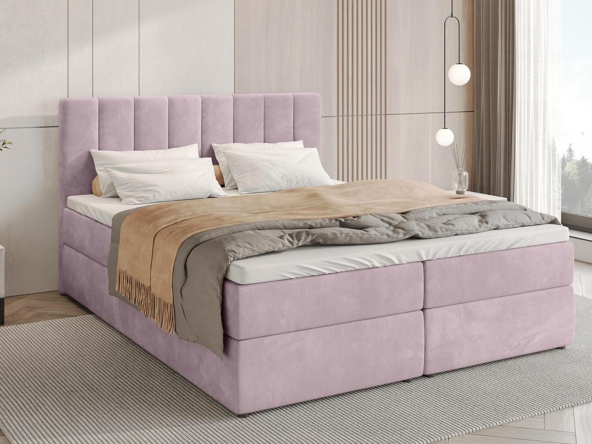 BOXBETT Denver mit Topper 160/200 Rosa - Rosa, Holzwerkstoff/Textil (160/200cm) - Bromarkt