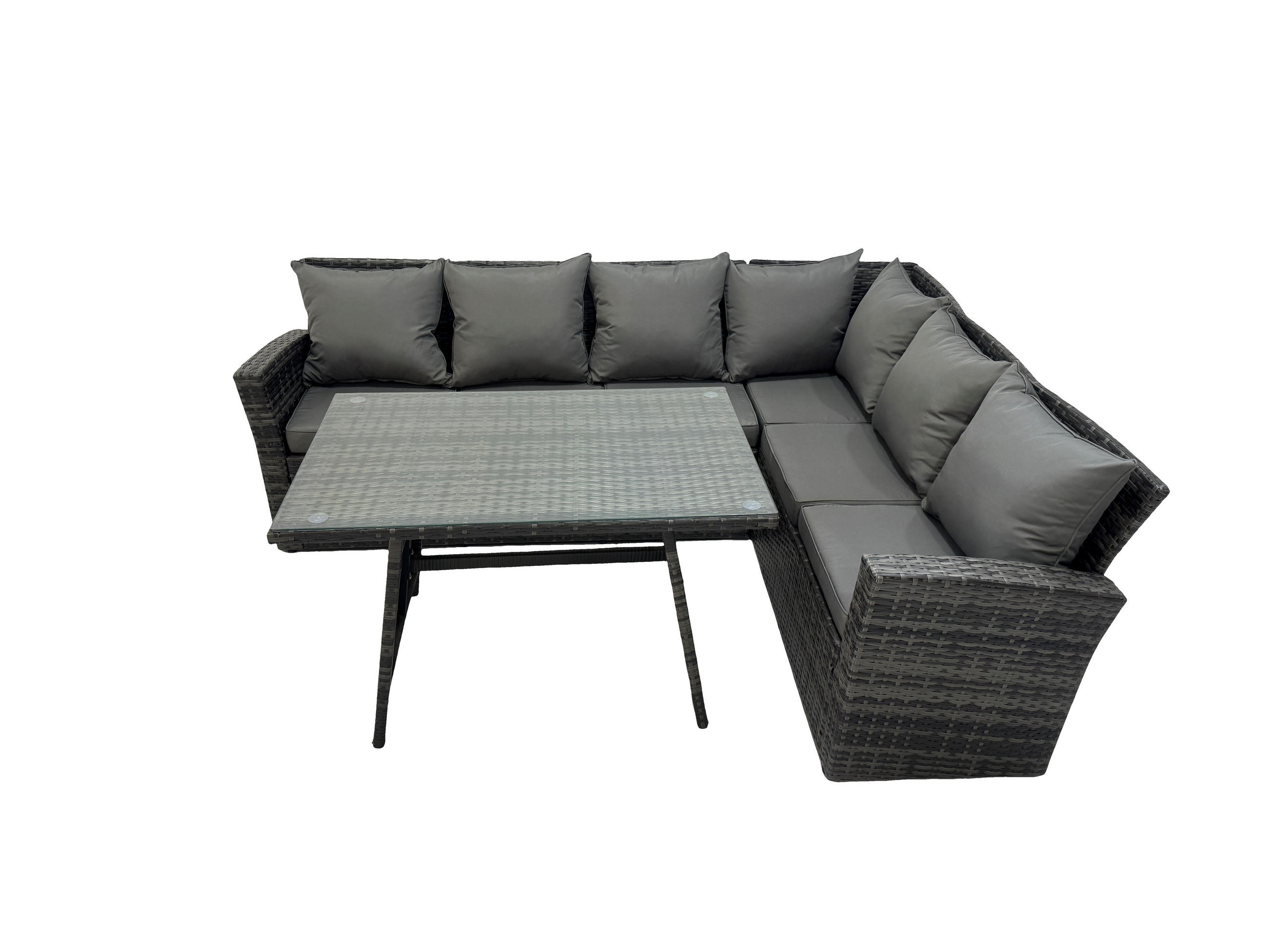 GARTENMÖBEL SET PE Polyrattan 6-Sitzer - Dunkelgrau/Grau, Glas/Kunststoff - Fimous