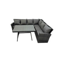 GARTENSOFA SET Hohe Rückenlehne Polyrattan Dunkelgrauer Mix 6-Sitzer - Dunkelgrau/Grau, Glas/Kunststoff - Fimous