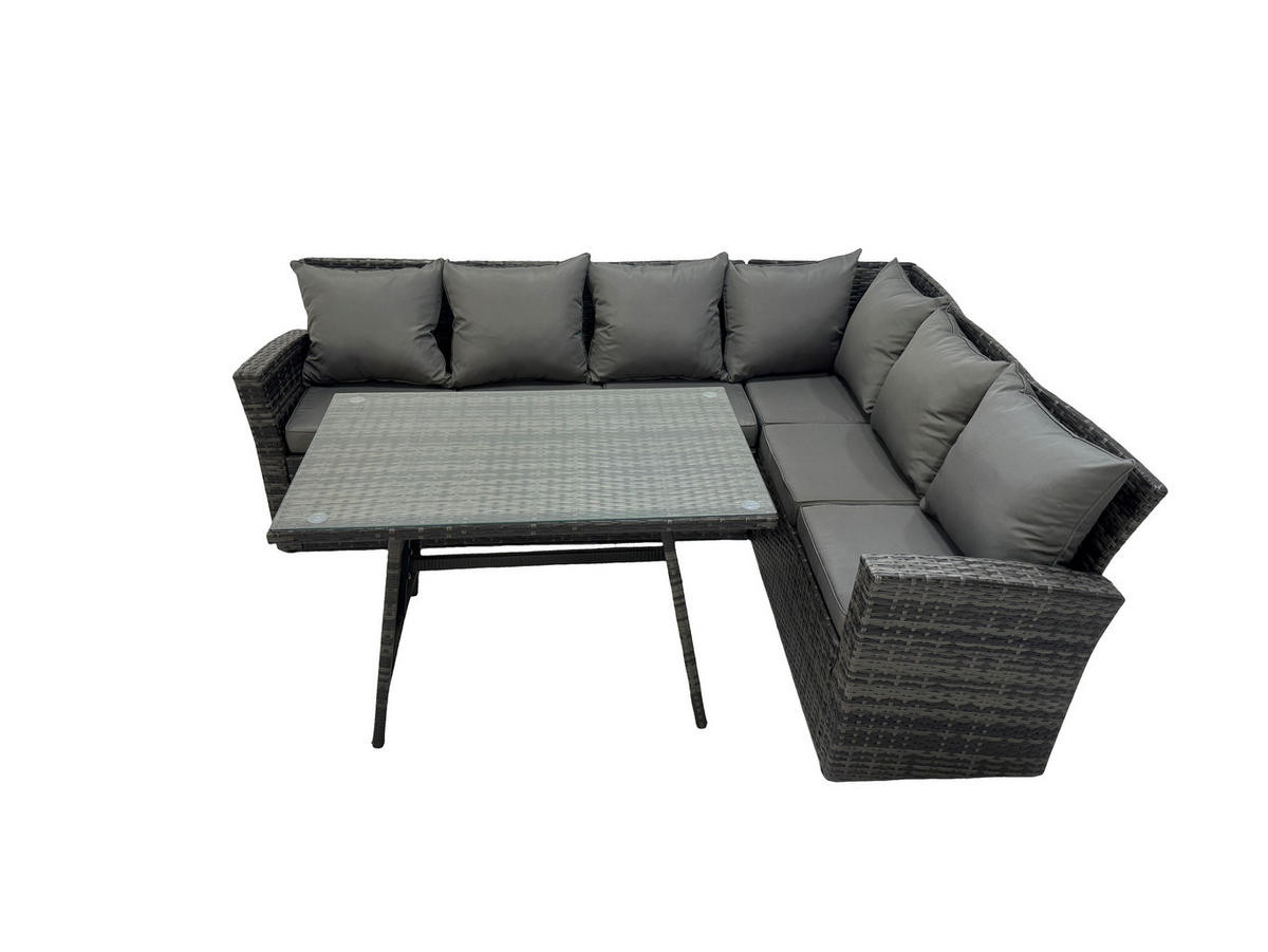 GARTENSOFA SET Hohe Rückenlehne Polyrattan Dunkelgrauer Mix 6-Sitzer - Dunkelgrau/Grau, Glas/Kunststoff - Fimous