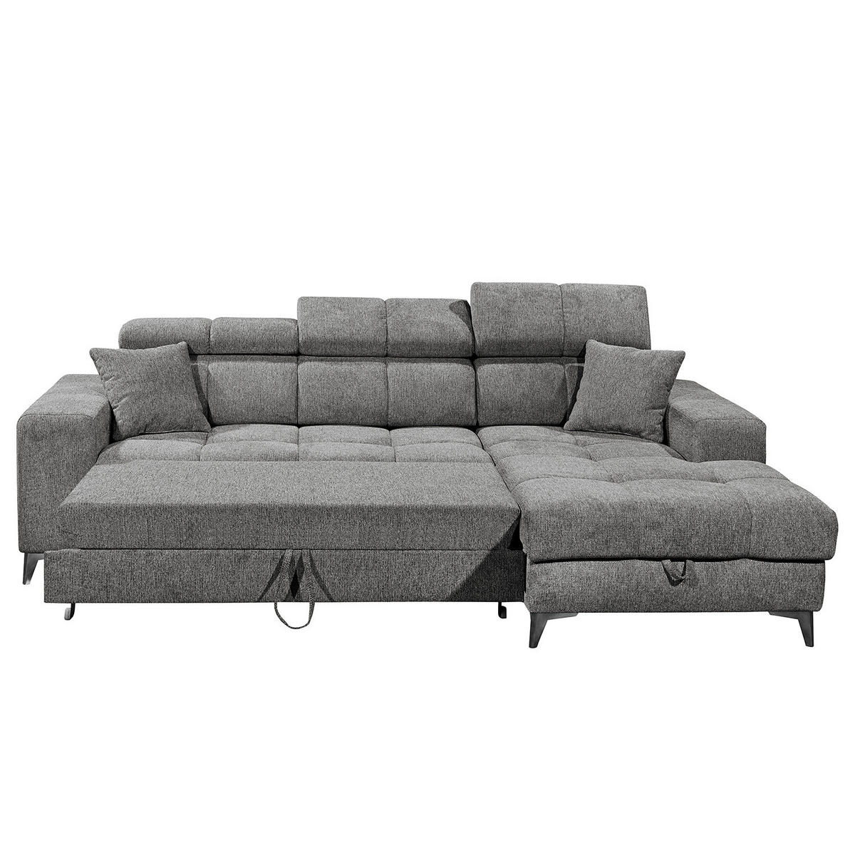ECKSOFA mit Longchair - Kopfstütze verstellbar, Schlaffunktion, Bettkasten - Anthrazit/Schwarz, Kunststoff/Textil (268/172cm) - home24