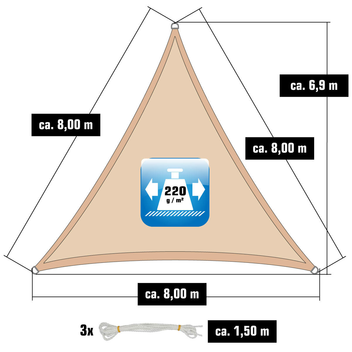 SONNENSEGEL Luftdurchlässig 800 cm Beige - Beige, Kunststoff (800/800cm) - Amanka