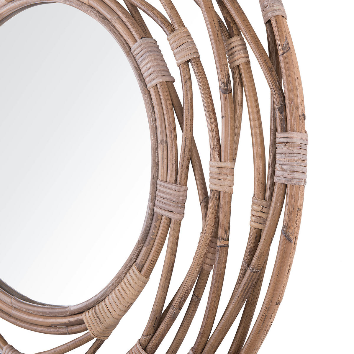 WANDSPIEGEL sandbeige Rattan 75 cm Burgis - Braun, Naturmaterialen (75/75/3cm) - Beliani